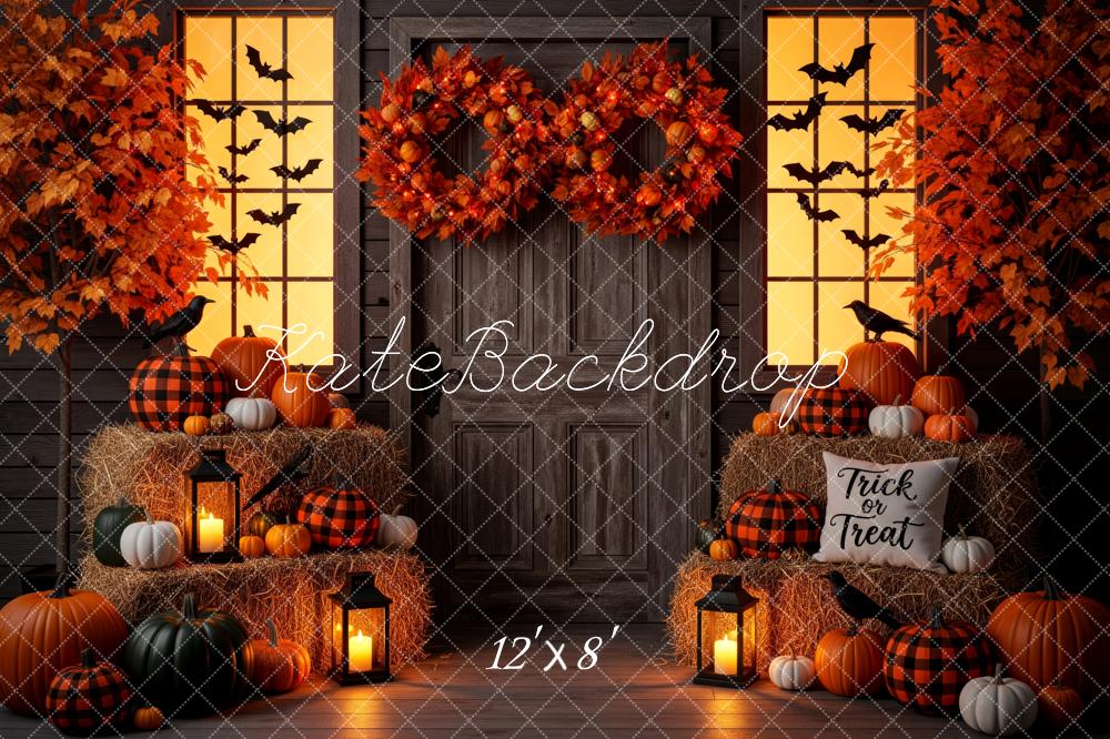 Kate Halloween Kürbisse Stroh Kranz Orange Hintergrund Entworfen von Patty Roberts
