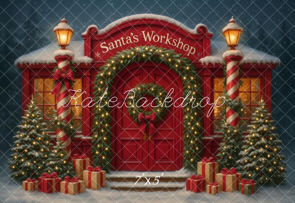 Kate Weihnachten Werkstatt Geschenke Schnee Hintergrund Entworfen von Ashley Paul - Kate Backdrop.de