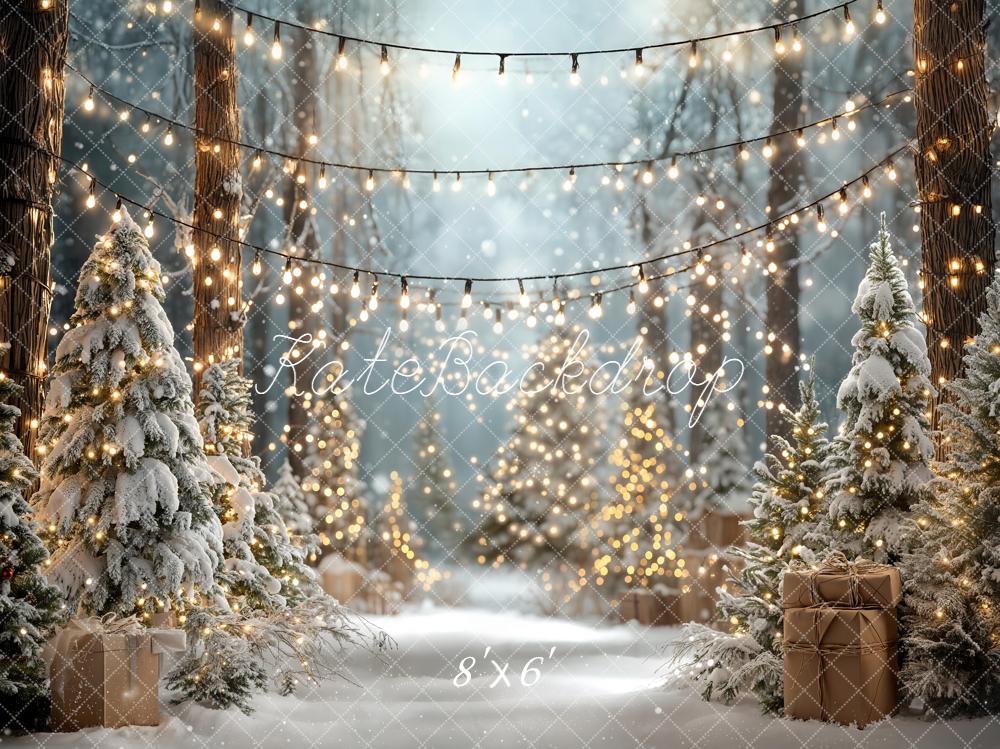 Kate Weihnachten Winterwald Lichter Braun Fleece Hintergrund Entworfen von Emetselch - Kate Backdrop.de