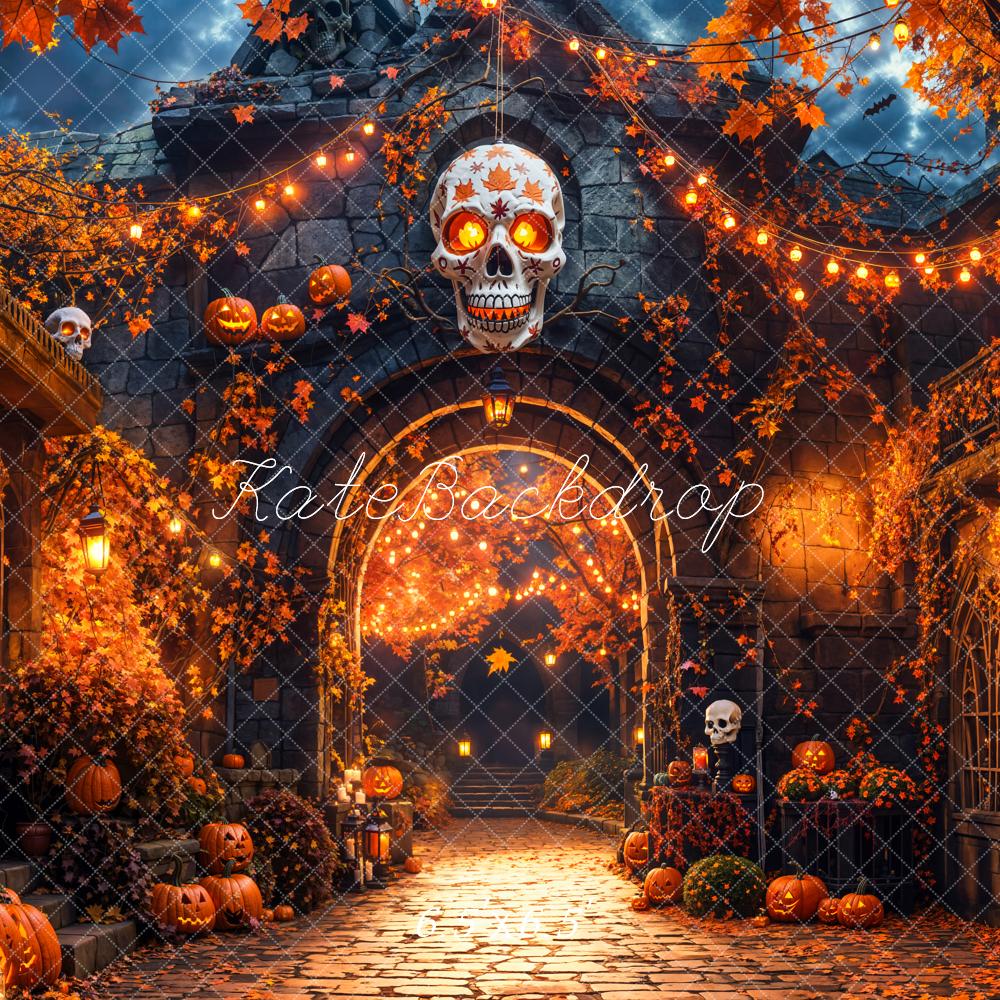 Kate Halloween Kürbisse Schädel Orange Hintergrund Entworfen von Emetselch