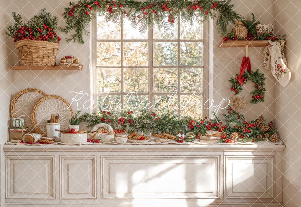 Kate Weihnachten Fenster Girlande Vintage Hintergrund Entworfen von Emetselch - Kate Backdrop.de