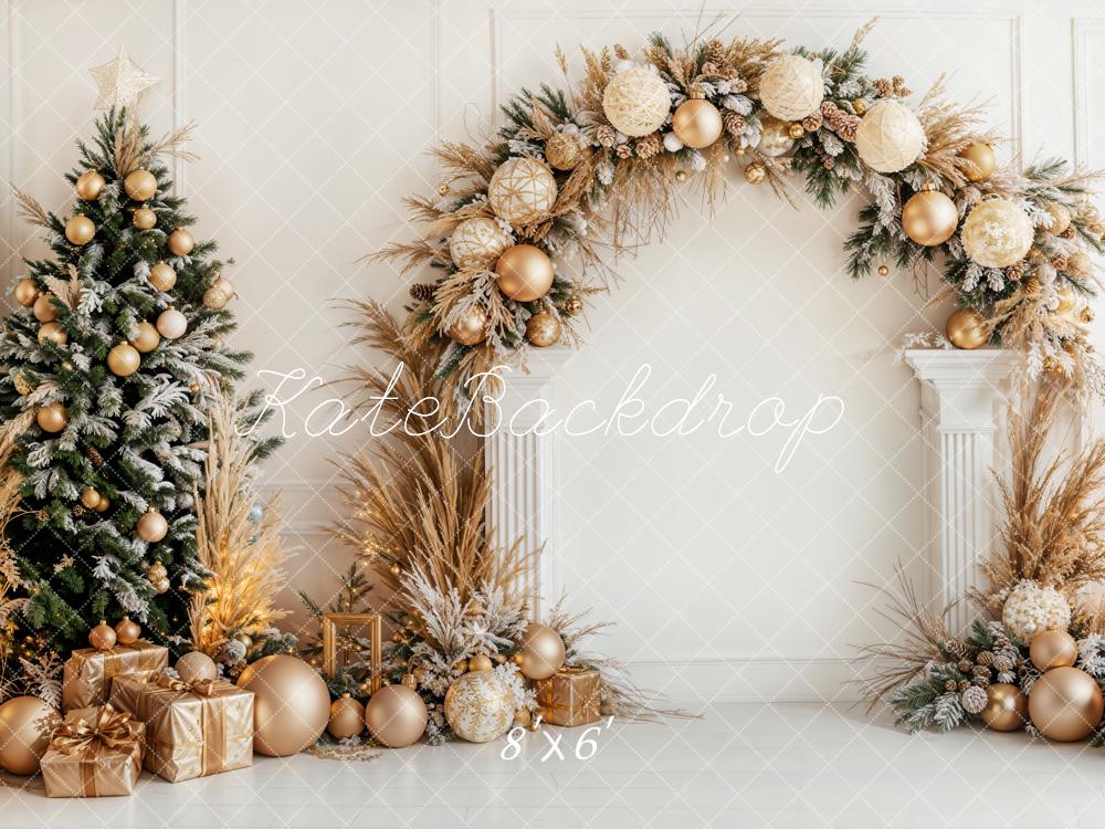 Kate Weihnachten Baum Bogen Gold Fleece Hintergrund Entworfen von Emetselch - Kate Backdrop.de