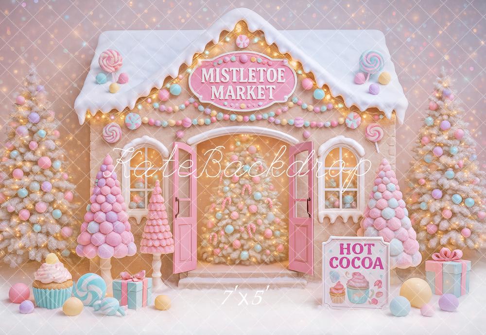Kate Weihnachten Lebkuchenhaus Süßigkeiten Pastell Hintergrund Entworfen von Ashley Paul