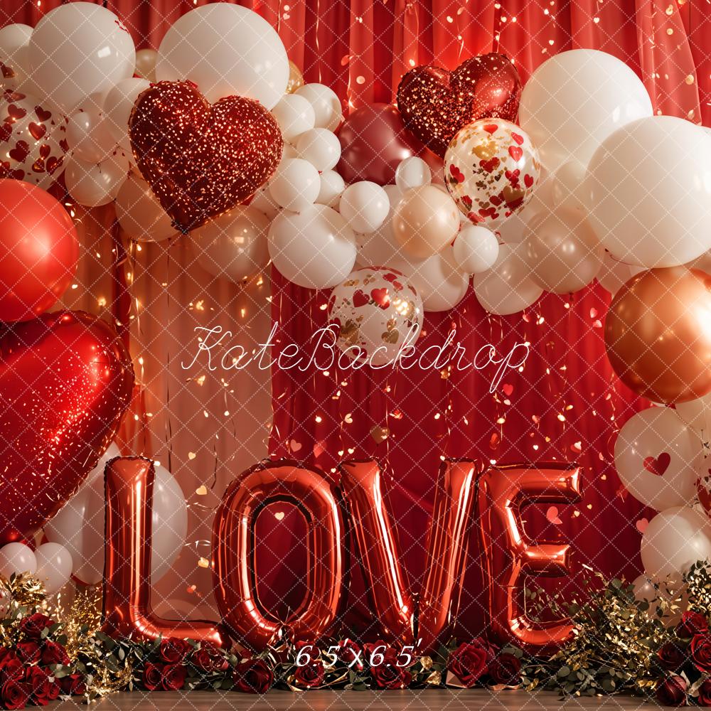 Kate Valentinstag Herzen Luftballons Rot Hintergrund Entworfen von Emetselch - Kate Backdrop.de