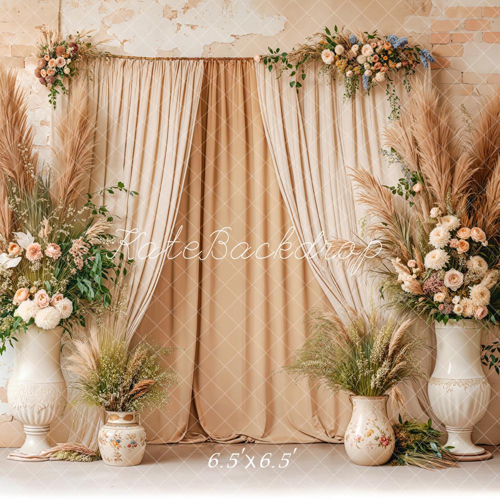 Kate Boho Hochzeit Pampasgras Blumen Creme Hintergrund Entworfen von Emetselch