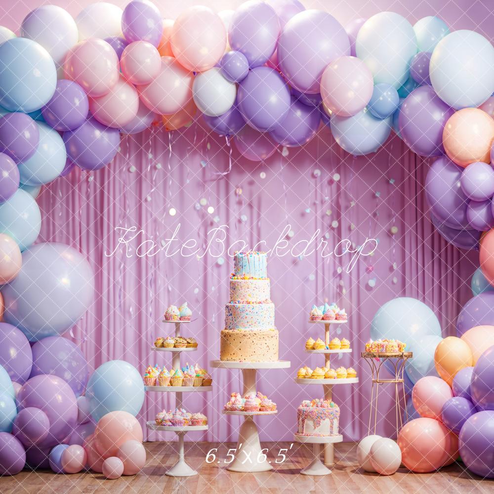 Kate Geburtstag Kuchen Smash Bunter Ballon Bogen Hintergrund Entworfen von Emetselch - Kate Backdrop.de