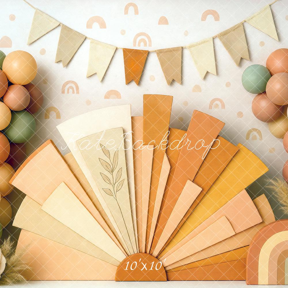 Kate Boho Regenbogen Ballons Fächer Pastell Hintergrund Entworfen von Mini MakeBelieve - Kate Backdrop.de