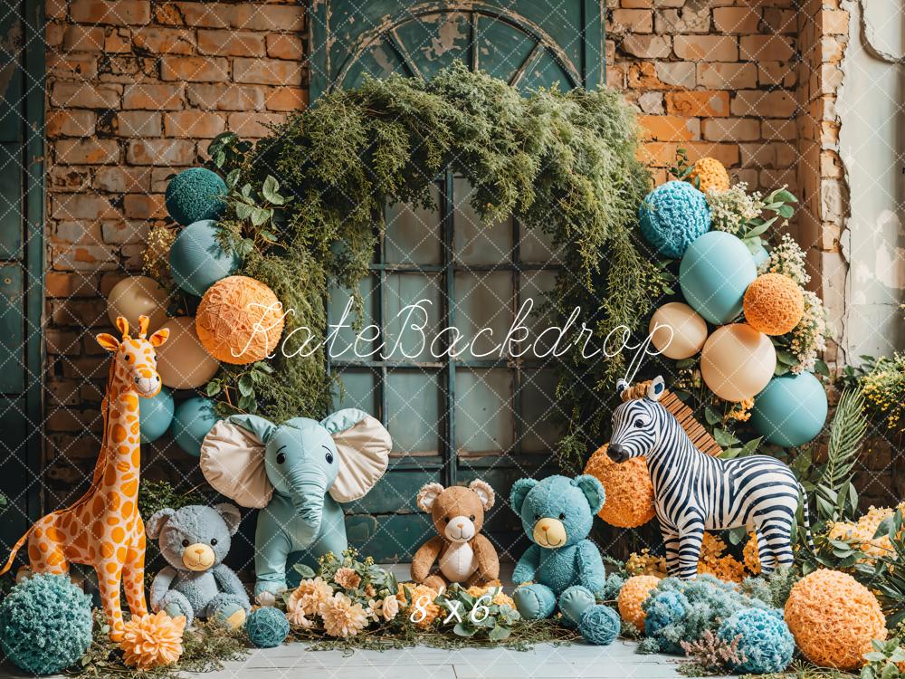 Kate Jungle Tiere Ballonbogen Vintage Fleece Hintergrund Entworfen von Emetselch - Kate Backdrop.de