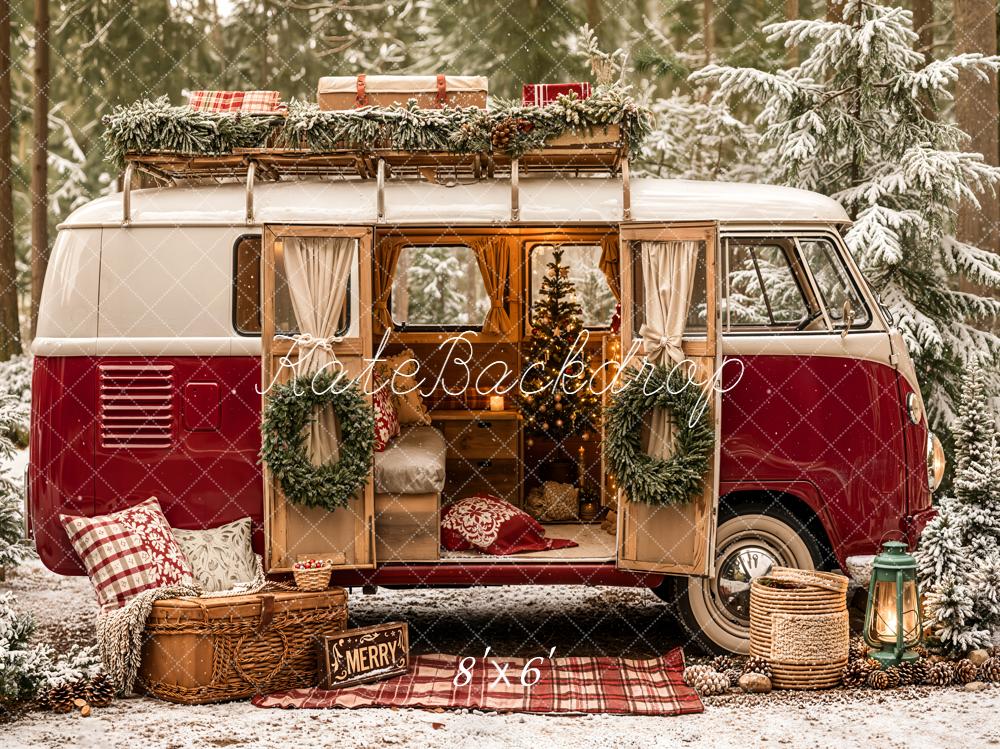 Kate Weihnachten Wohnmobil Wald Vintage Hintergrund Entworfen von Emetselch