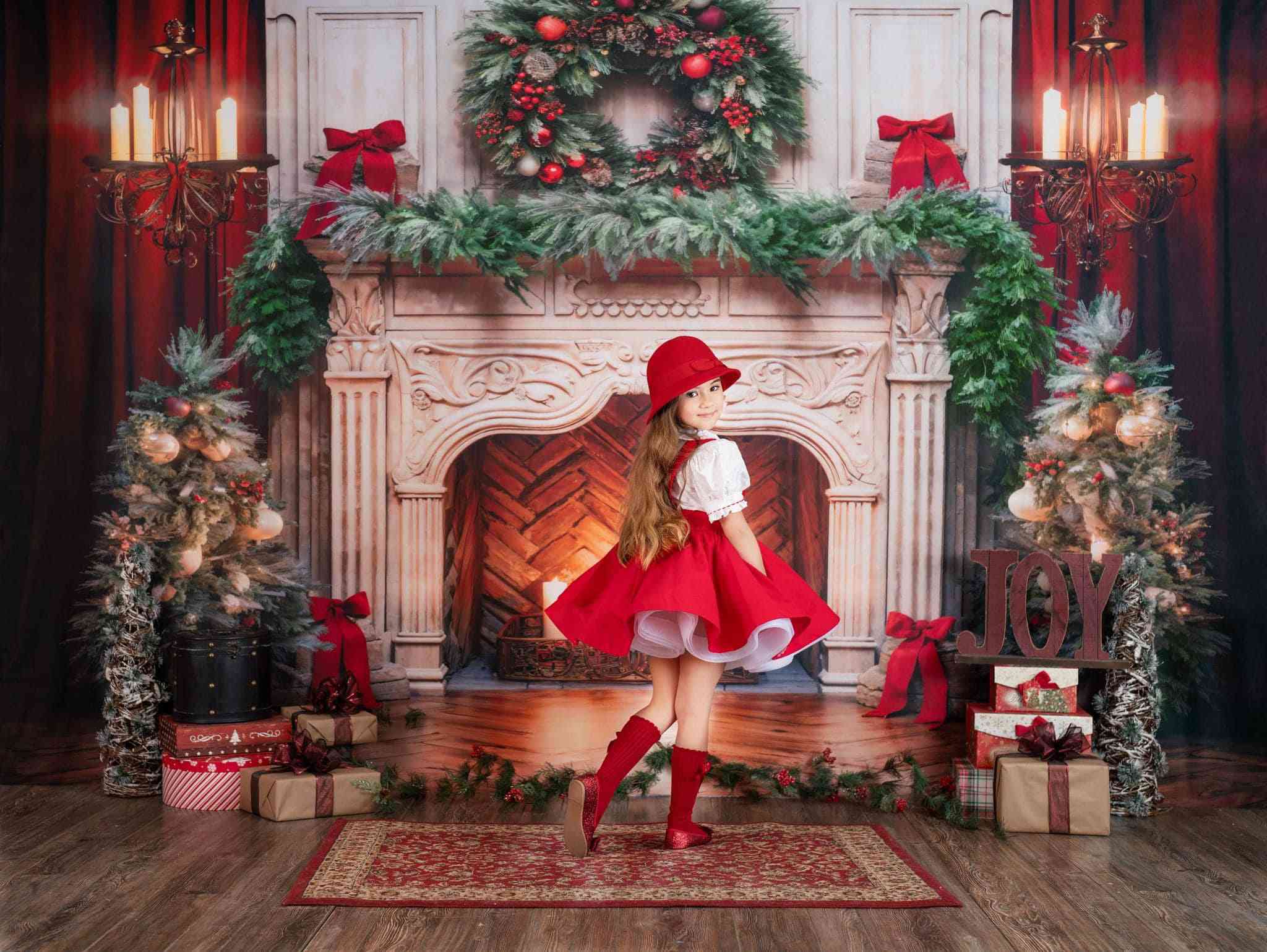 Kate Weihnachten Kamin Rot Hintergrund von Emetselch - Kate Backdrop.de