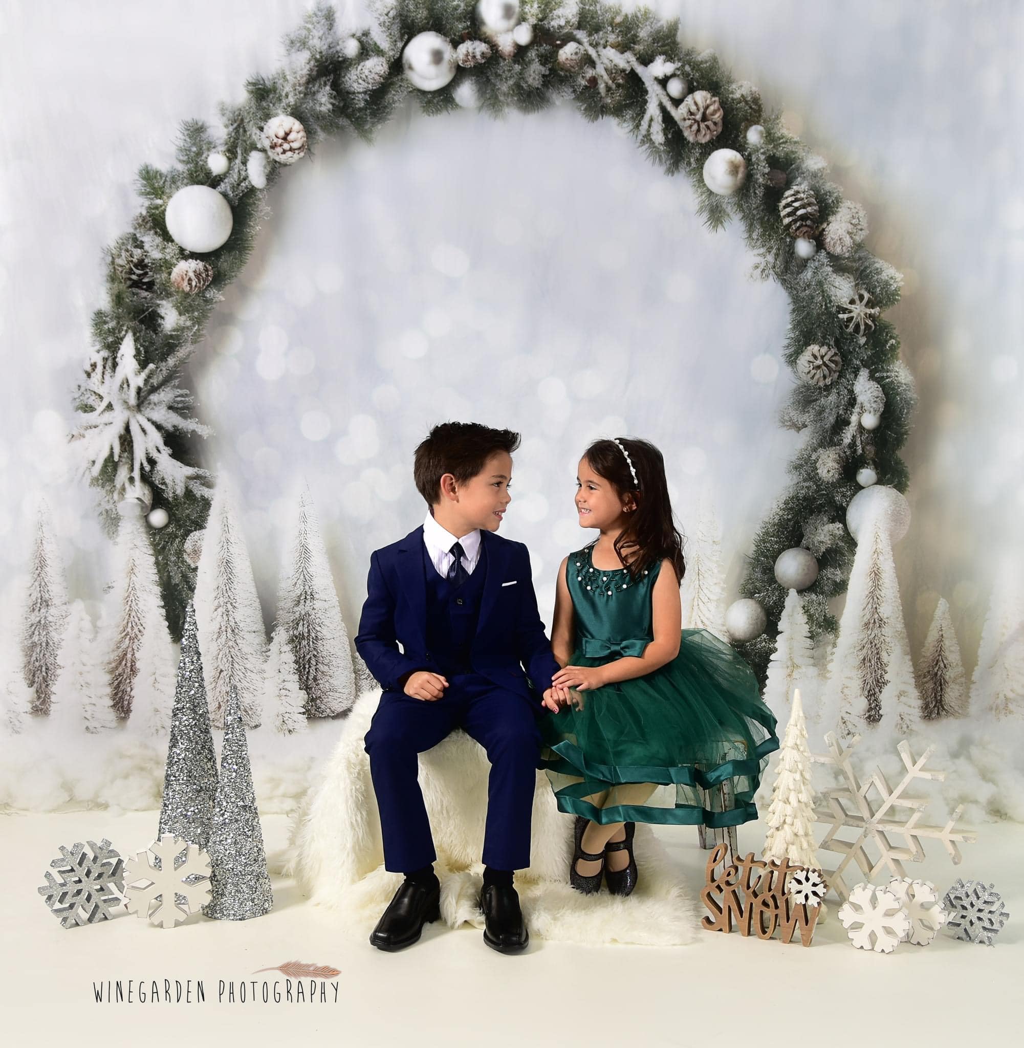 Kate Weiß Weihnachten Grün Bogen Bokeh Neon Hintergrund für Fotografie - Kate Backdrop.de
