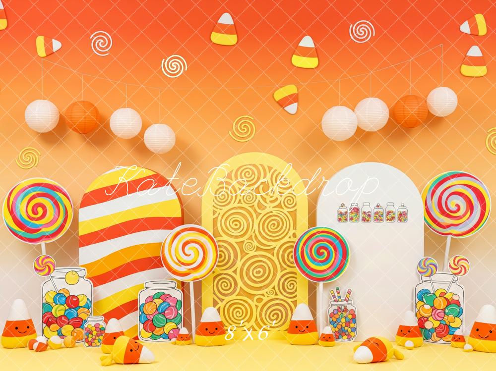 Kate Halloween Süßigkeiten Lollipop Orange Hintergrund Entworfen von Patty Roberts