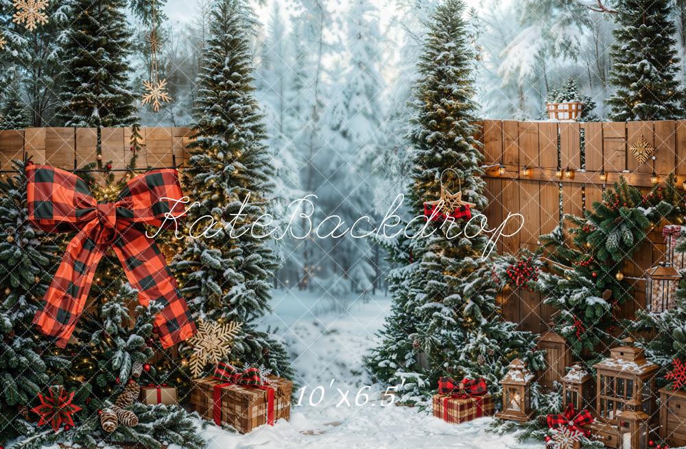 Kate Weihnachten Winterwald Geschenke Holz Fleece Hintergrund Entworfen von Emetselch