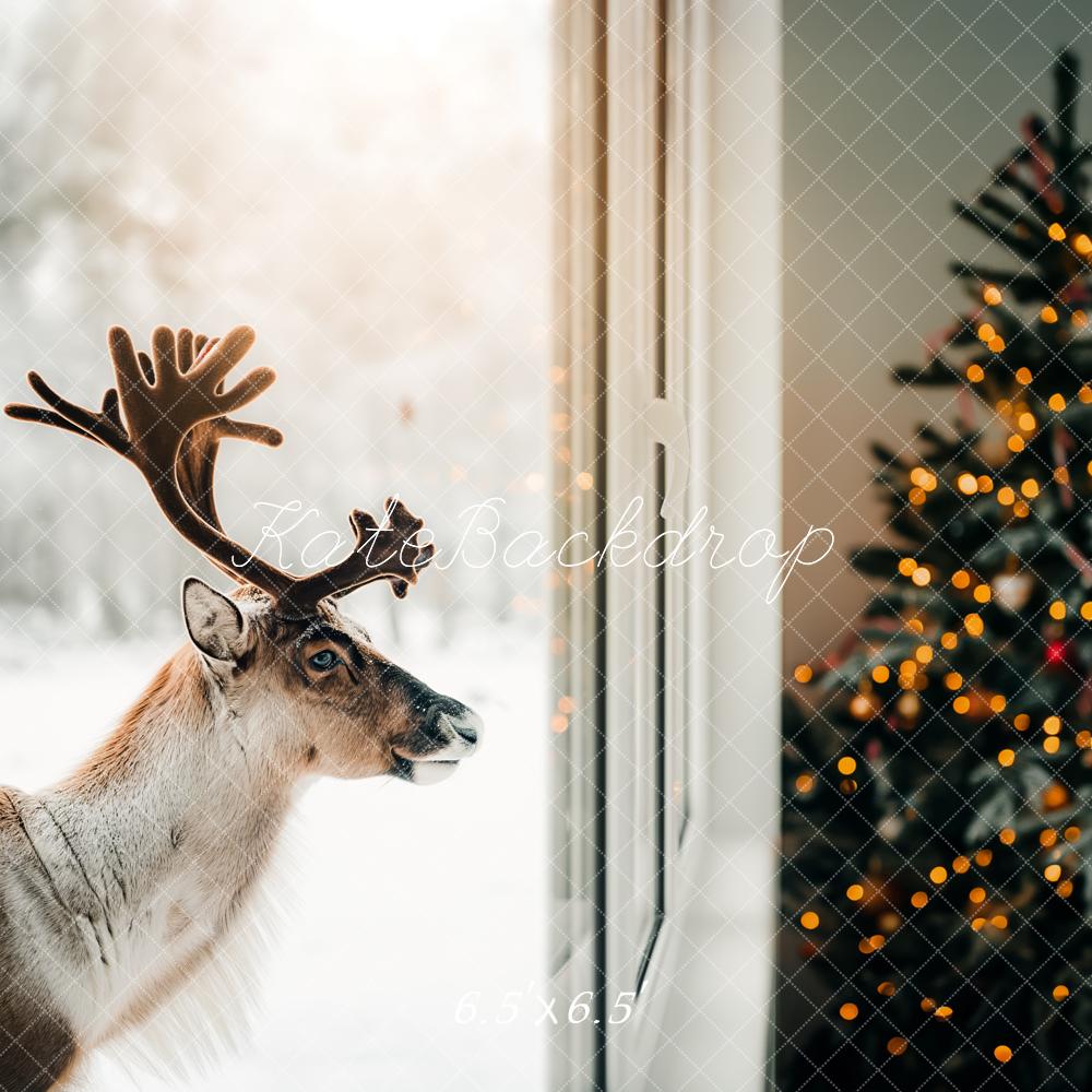 Kate Weihnachten Rentier Tannenbaum Warmlicht Hintergrund Entworfen von Kerry Anderson