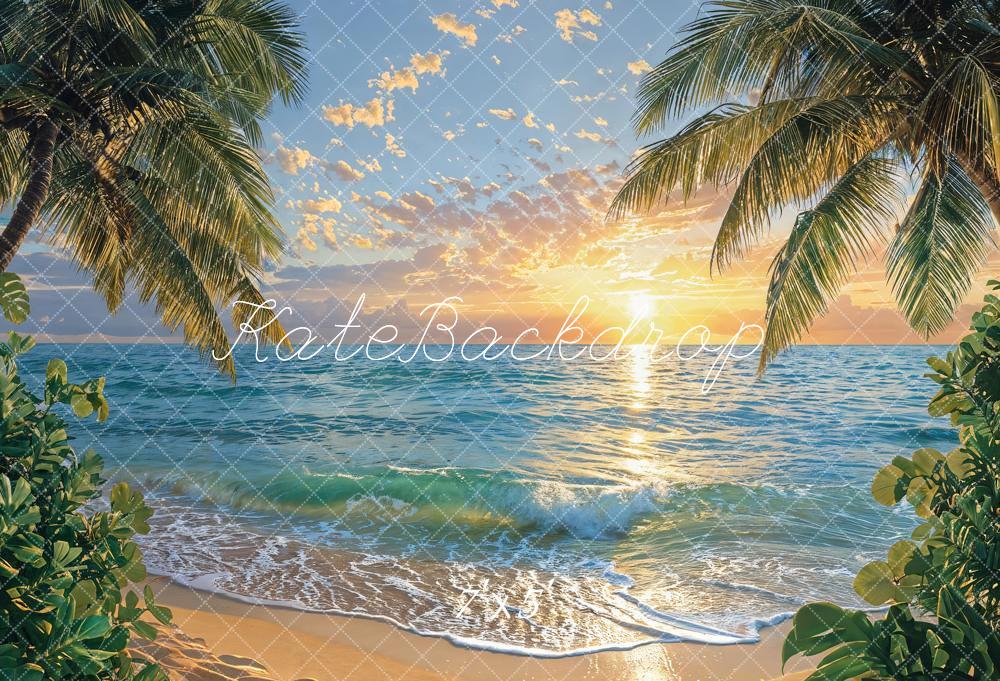 Kate Sommer Strand Palmen Sonnenuntergang Hintergrund Entworfen von Emetselch