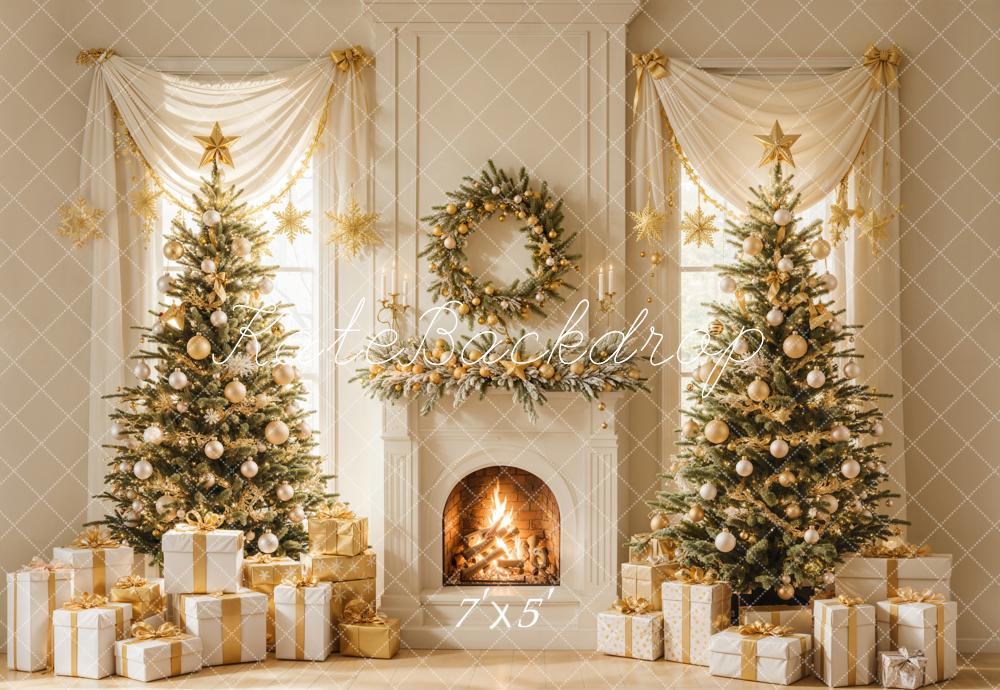 Kate Weihnachten Kamin Weihnachtsbäume Gold Hintergrund Entworfen von Emetselch