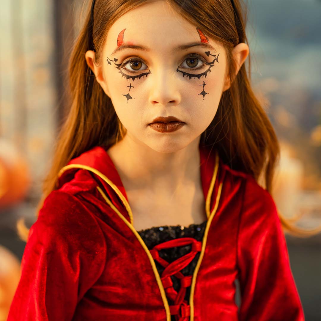 Kate Halloween-Kleid für Kinder mit rotem Samt und Hexenkappe - Kate Backdrop.de