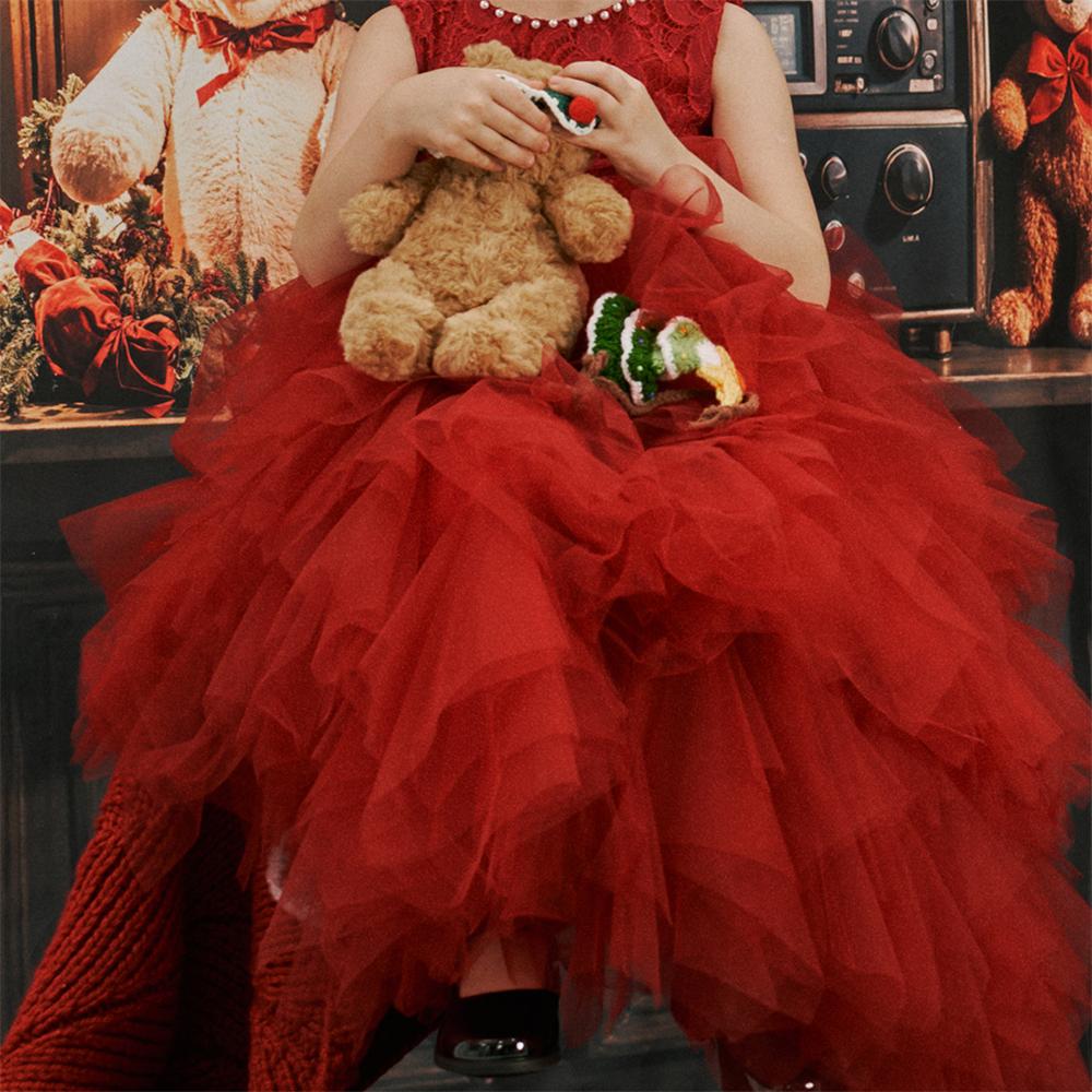 Kate Rotes Perlenkragen-Puffkleid für Kinder - Kate Backdrop.de