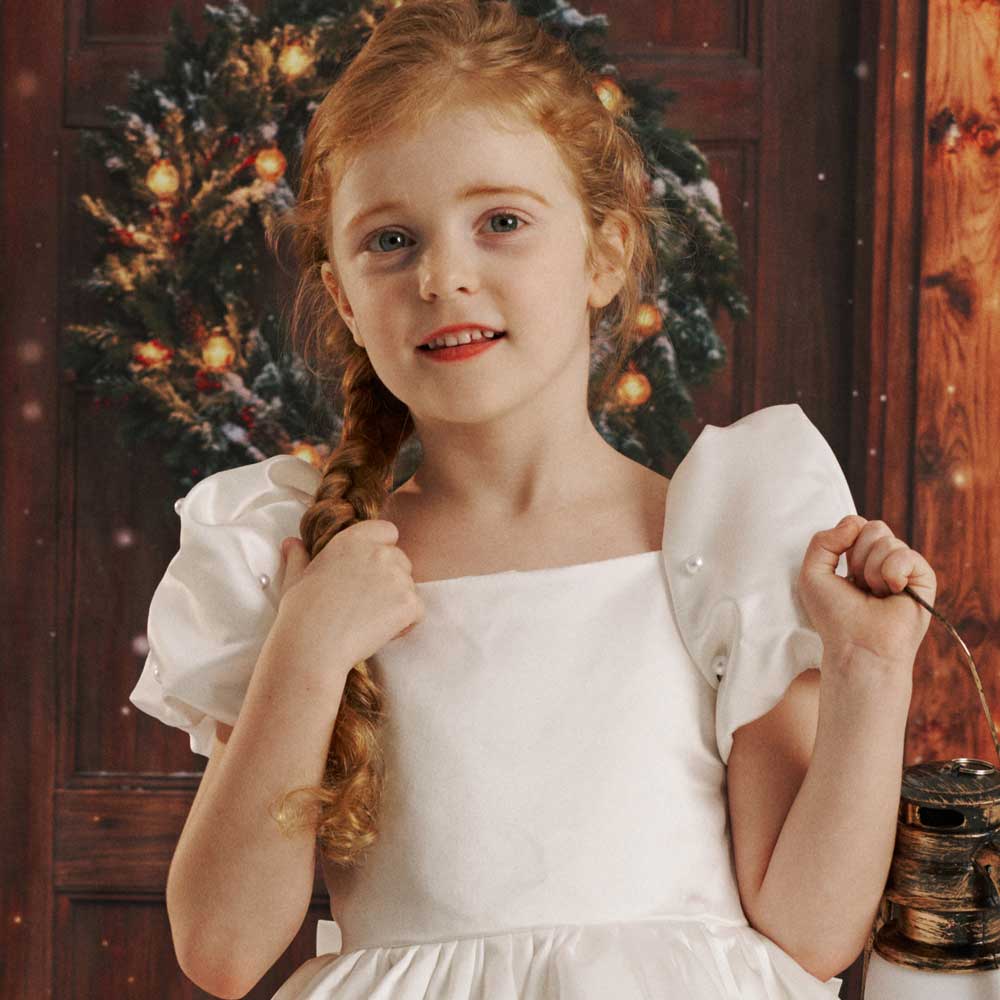 Kate Einfaches weißes Kinderfestkleid - Kate Backdrop.de