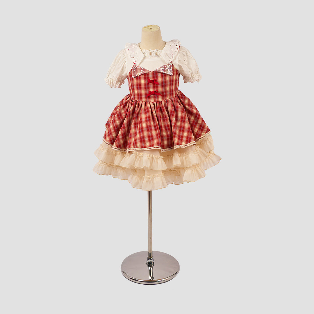 Kate Erdbeerrotes Kariertes Französisches Bankett-Kinderkleid für Fotografie - Kate Backdrop.de