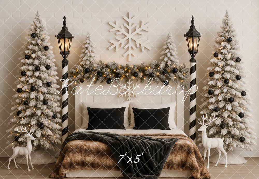 Kate Weihnachten Schlafzimmer Schneeflocke Weiß Hintergrund Entworfen von Ashley Paul - Kate Backdrop.de
