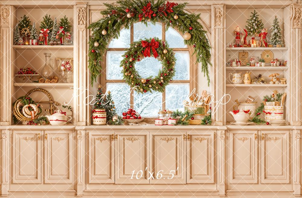 Kate Weihnachten Küche Kranz Vintage Hintergrund Entworfen von Emetselch - Kate Backdrop.de