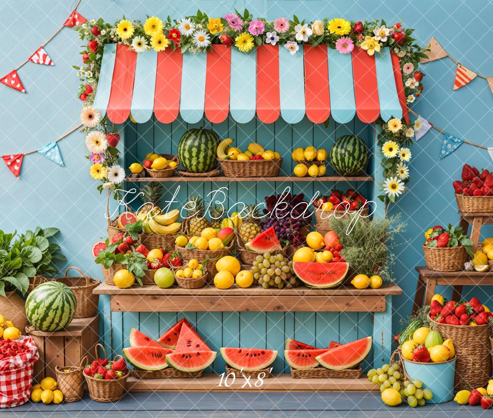 Kate Sommer Marktstand Früchte Bunt Fleece Hintergrund Entworfen von Emetselch - Kate Backdrop.de