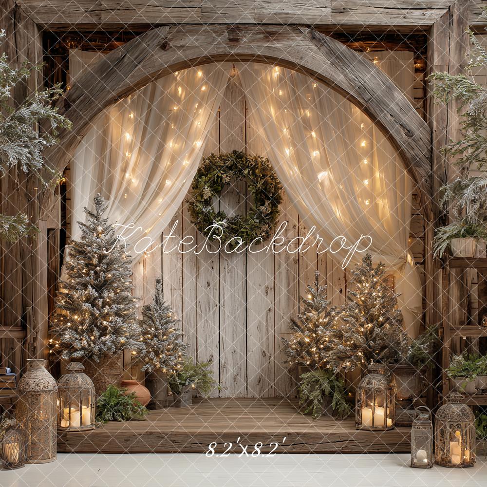 Kate Weihnachten Holzbogen Lichter Vintage Hintergrund Entworfen von Ashley Paul