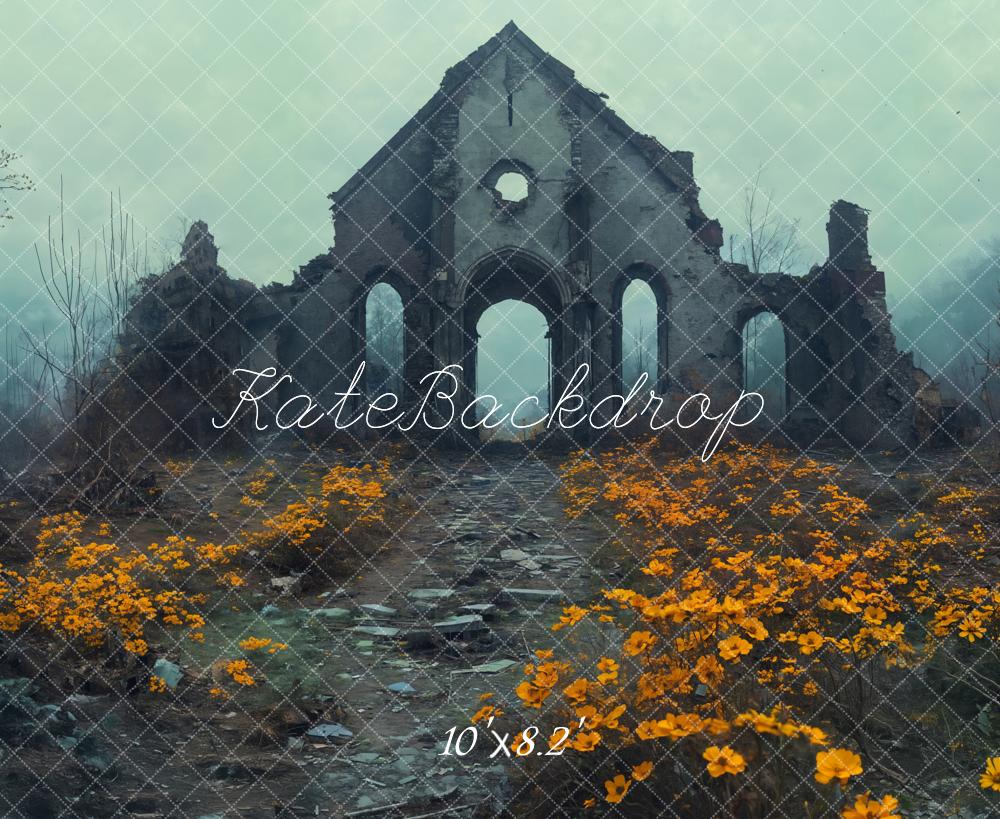 Kate Ruine Blumenweg Mystisch Hintergrund Entworfen von Emetselch - Kate Backdrop.de