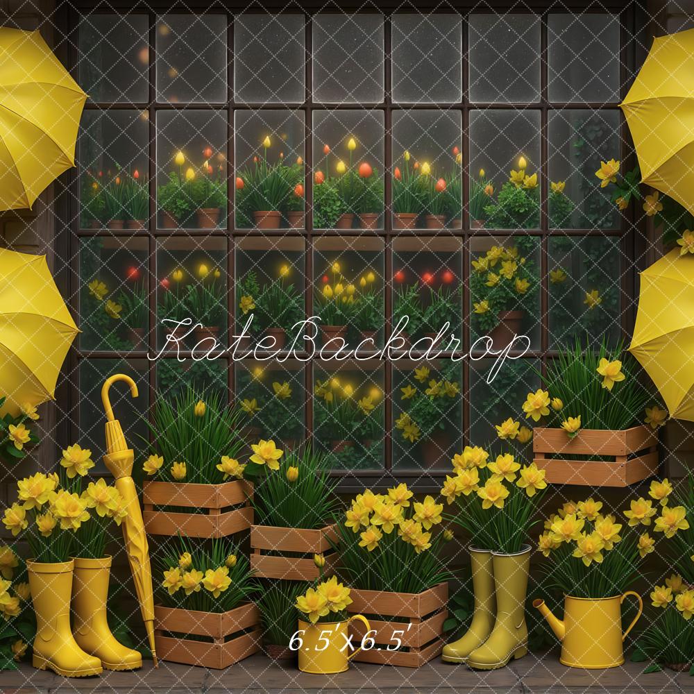 Kate Frühling Gelb Regenschirme Blumen Hintergrund Entworfen von Mini MakeBelieve