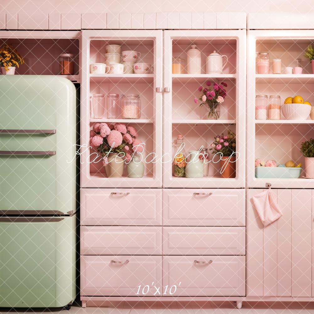 Kate Küche Retro Kühlschrank Pastellrosa Hintergrund Entworfen von Emetselch - Kate Backdrop.de