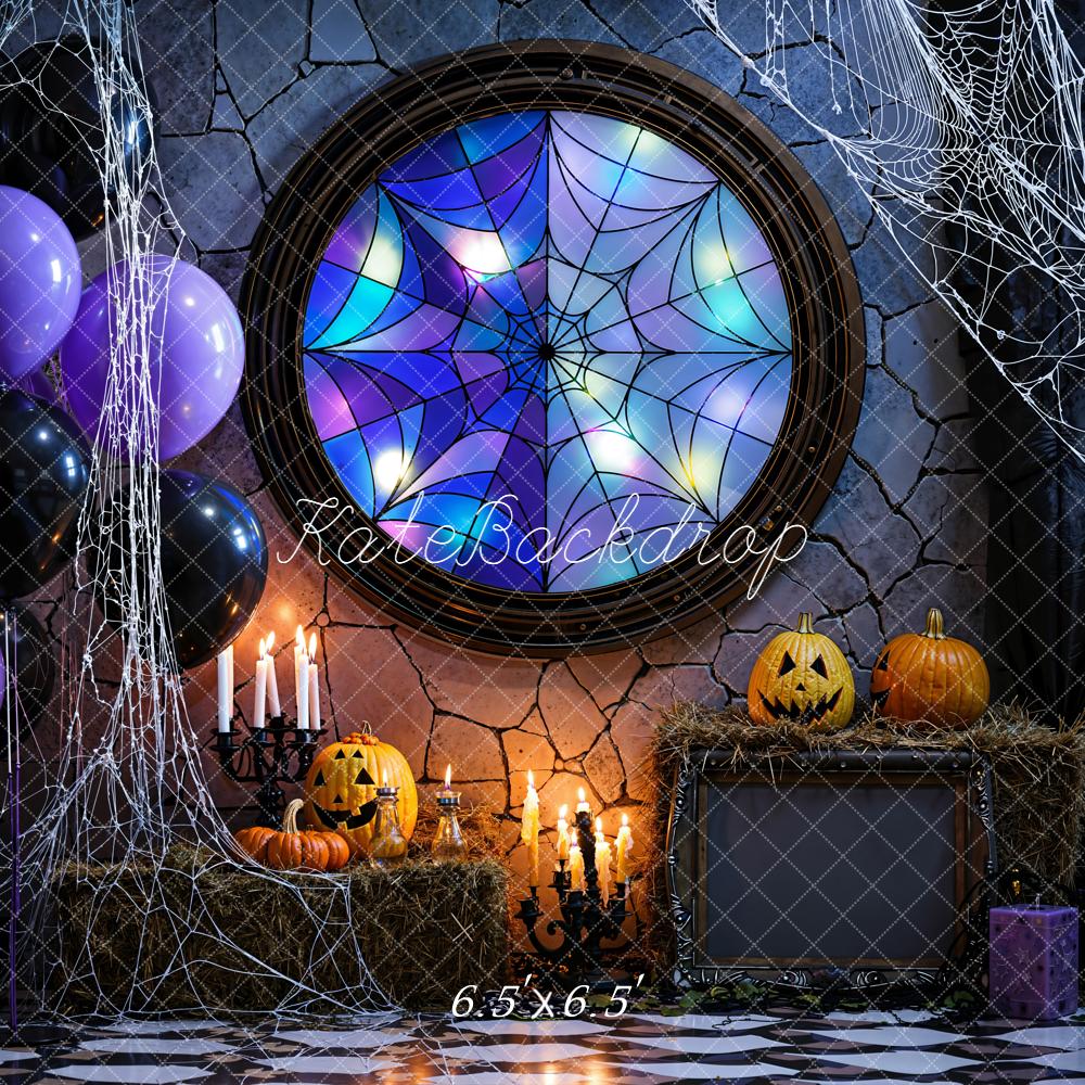Kate Halloween Kürbis Spinnennetz Fenster Hintergrund Entworfen von Emetselch
