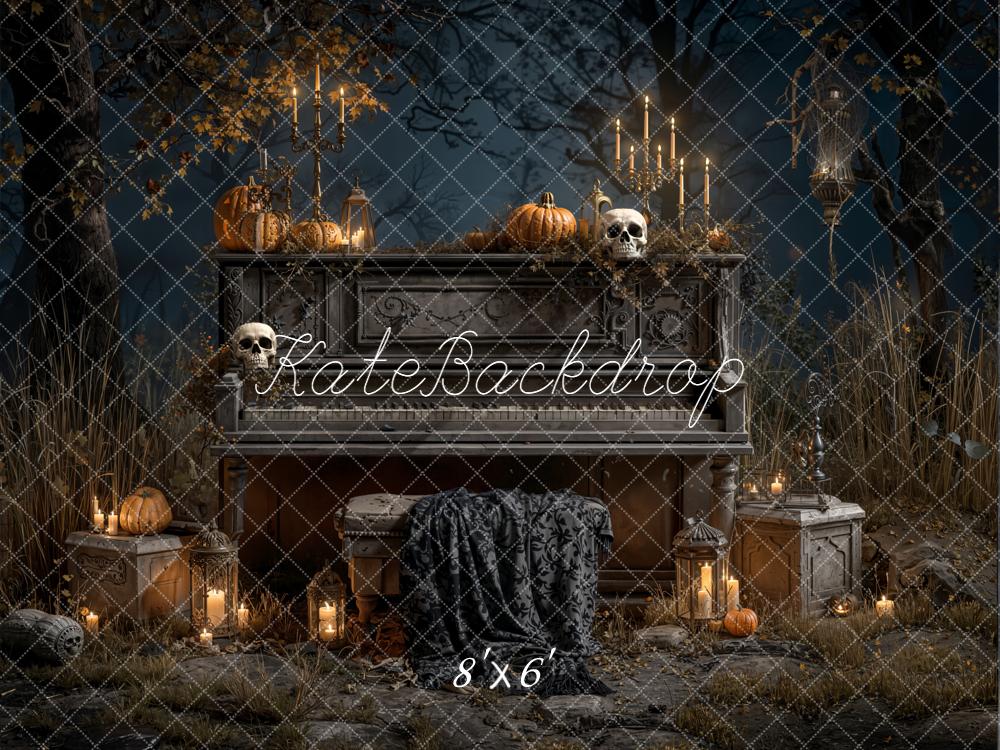 Kate Halloween Klavier Kürbis Schädel Fleece Hintergrund Entworfen von Emetselch - Kate Backdrop.de