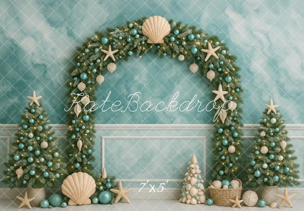 Kate Weihnachten Strand Girlande Türkis Hintergrund Entworfen von Megan Leigh - Kate Backdrop.de