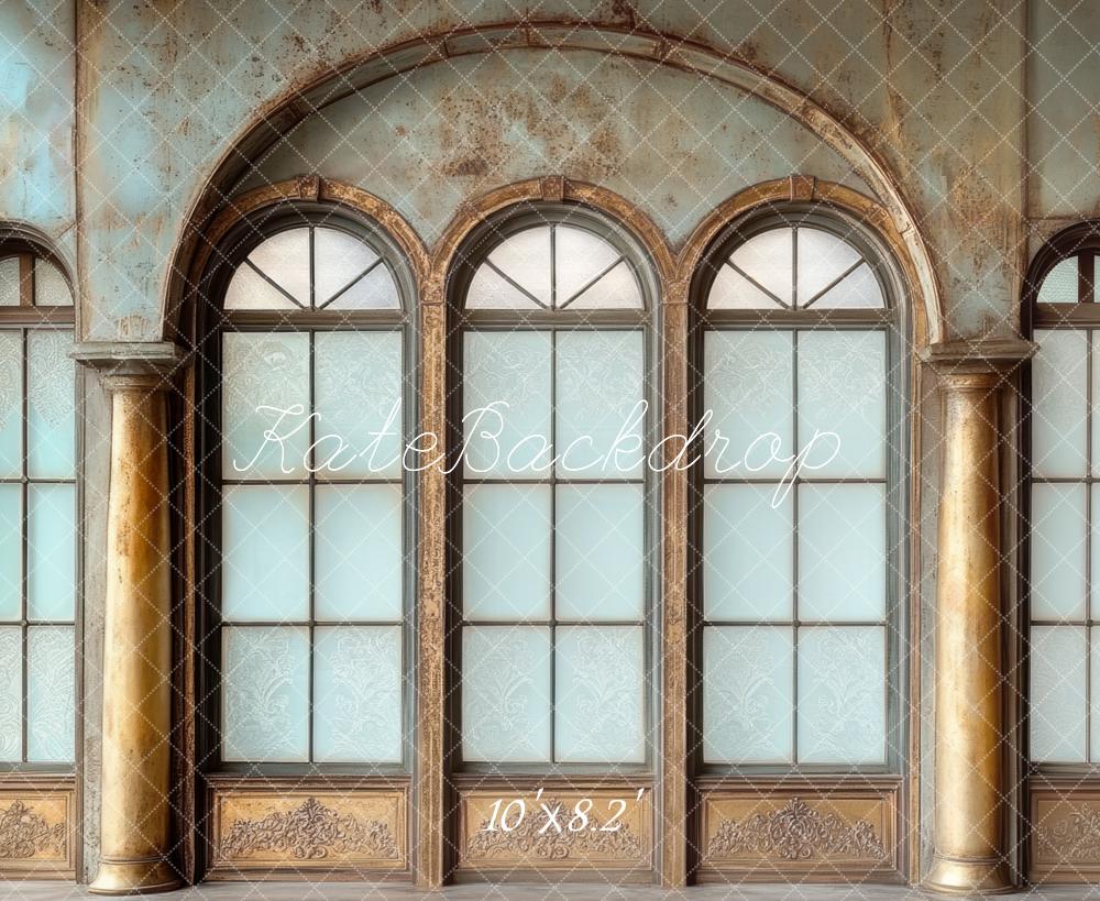 Kate Vintage Bogenfenster Säulen Blau Hintergrund Entworfen von Mini MakeBelieve - Kate Backdrop.de