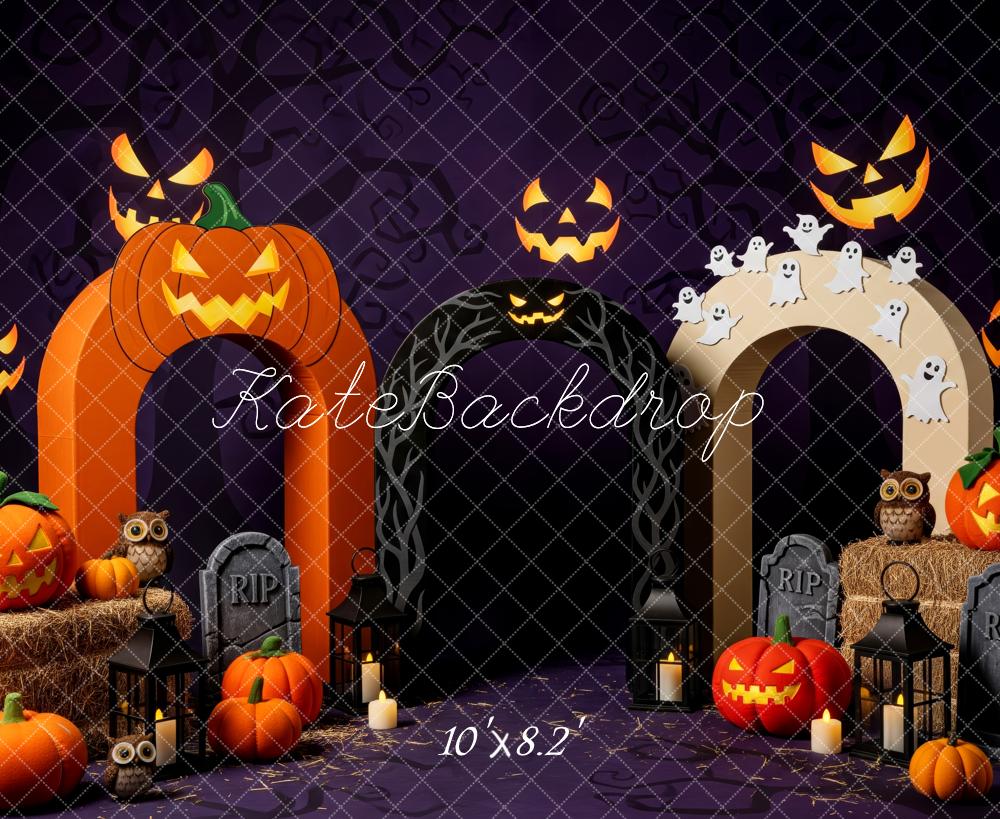 Kate Halloween Kürbis Geister Grabstein Lila Hintergrund Entworfen von Patty Roberts