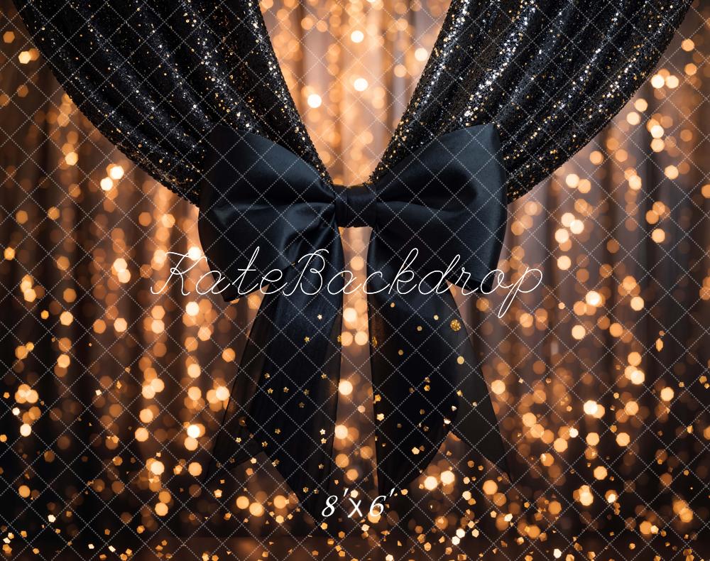 Kate Ball Bühne Schwarze Schleife Glitzer Fleece Hintergrund Entworfen von Chain - Kate Backdrop.de