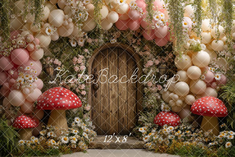 Kate Märchen Tür Ballons Pilze Blumen Hintergrund Entworfen von Ashley Paul