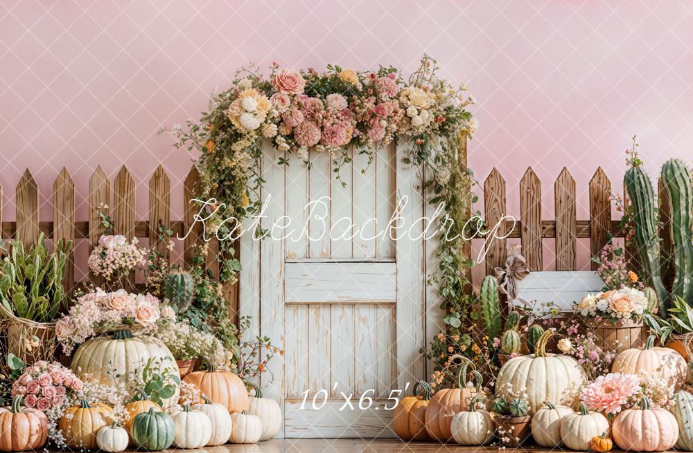 Kate Herbst Tür Kürbisse Blumen Pastell Hintergrund Entworfen von Emetselch - Kate Backdrop.de