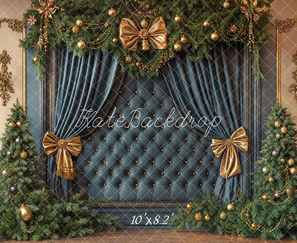 Kate Weihnachten Tannen Bogen Gold Hintergrund Entworfen von Emetselch - Kate Backdrop.de