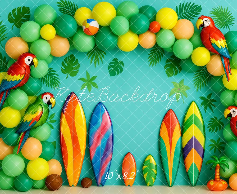 Kate Sommer Surfbretter Papageien Ballons Hintergrund Entworfen von Patty Roberts - Kate Backdrop.de