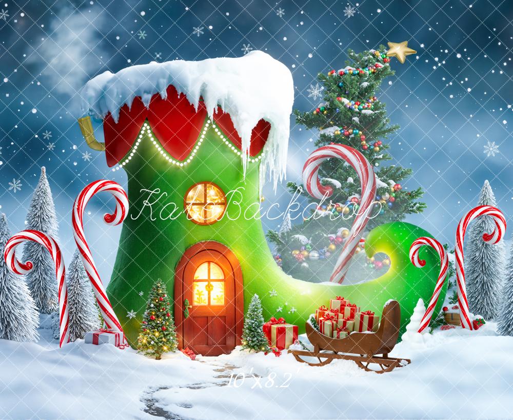 Kate Weihnachten Elfenschuh Haus Schnee Hintergrund Entworfen von Emetselch - Kate Backdrop.de
