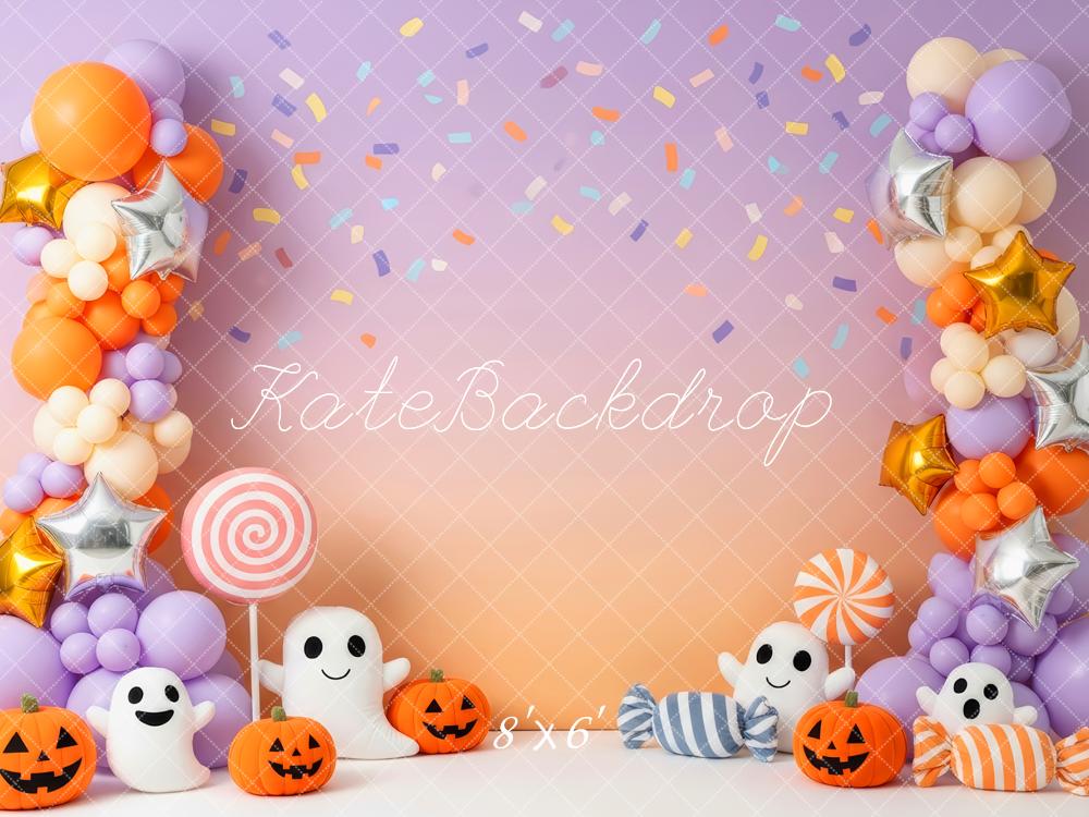 Kate Halloween Ballons Kürbisse Konfetti Hintergrund Entworfen von Patty Roberts - Kate Backdrop.de