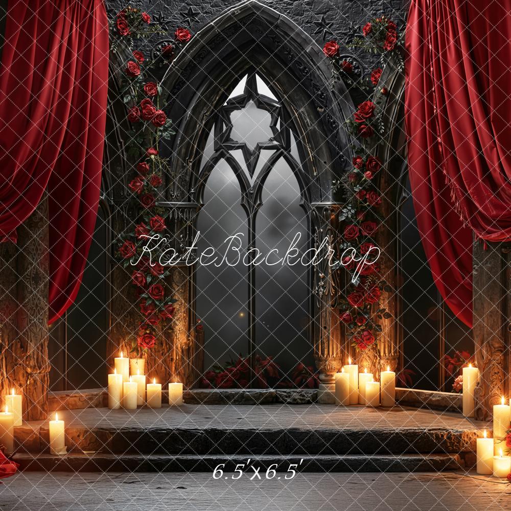 Kate Gothic Fenster Rote Rosen Kerzen Hintergrund Entworfen von Emetselch - Kate Backdrop.de