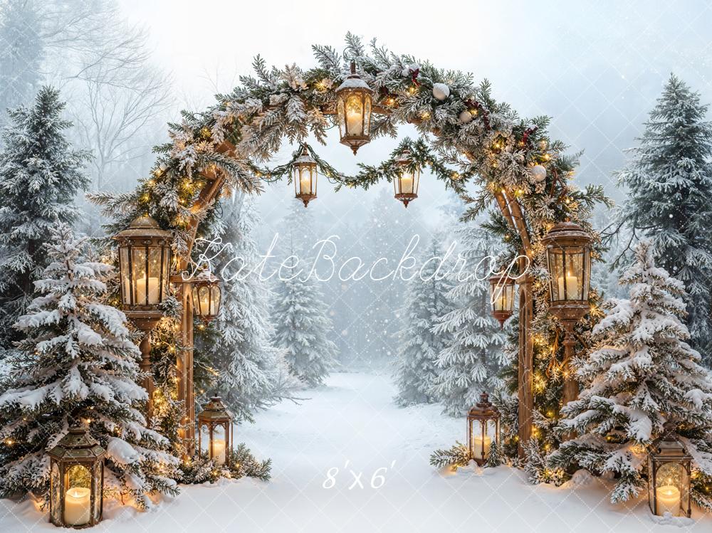 Kate Weihnachten Winterwald Lichterbogen Schnee Fleece Hintergrund Entworfen von Emetselch - Kate Backdrop.de