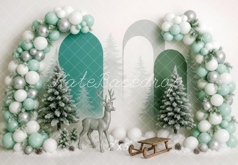 Kate Winter Ballonbogen Tannen Reh Mint Hintergrund Entworfen von Patty Roberts - Kate Backdrop.de