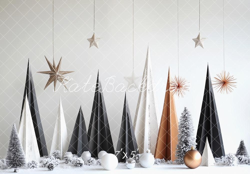 Kate Weihnachten Geometrische Bäume Modern Hintergrund Entworfen von Patty Roberts - Kate Backdrop.de