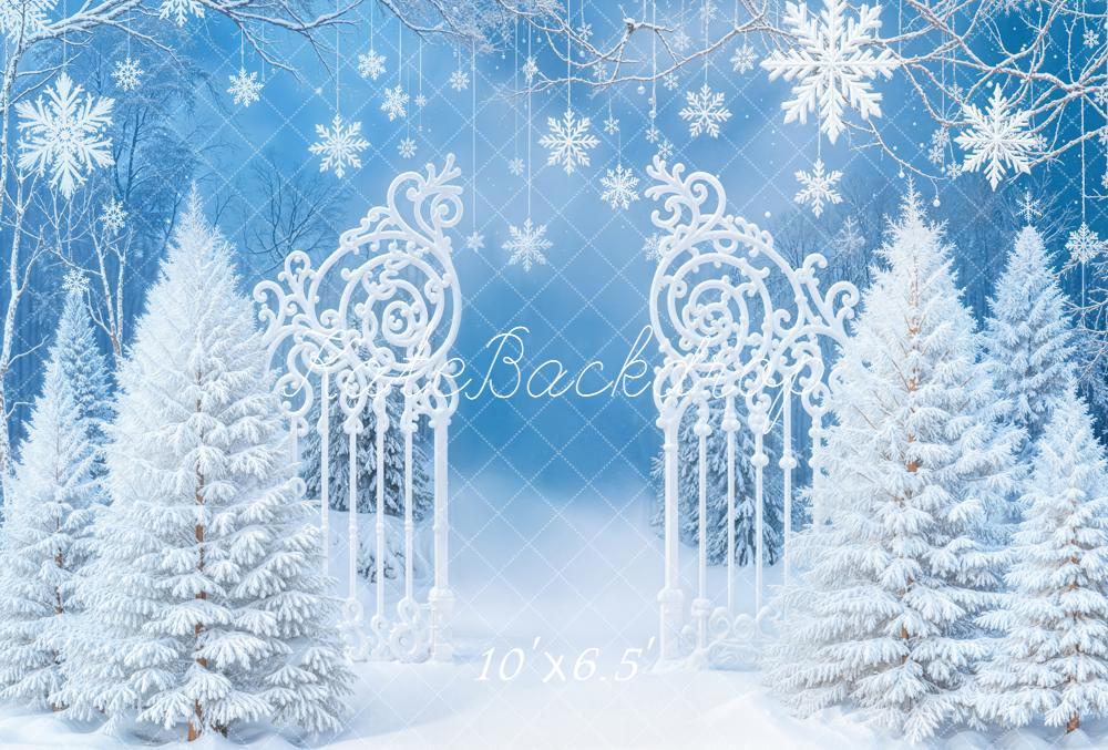 Kate Weihnachten Schnee Tor Blau Fleece Hintergrund Entworfen von Emetselch - Kate Backdrop.de