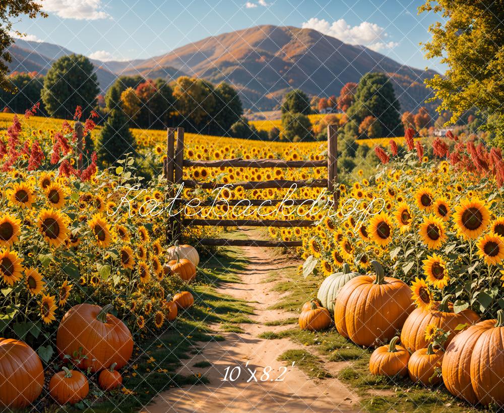 Kate Herbst Sonnenblumen Kürbisse Landschaft Hintergrund Entworfen von Emetselch - Kate Backdrop.de