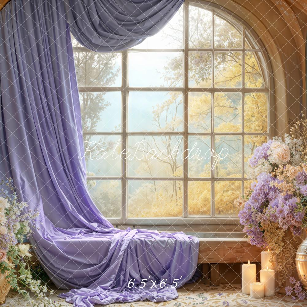 Kate Romantik Fenster Lila Vorhang Blumen Hintergrund Entworfen von Emetselch